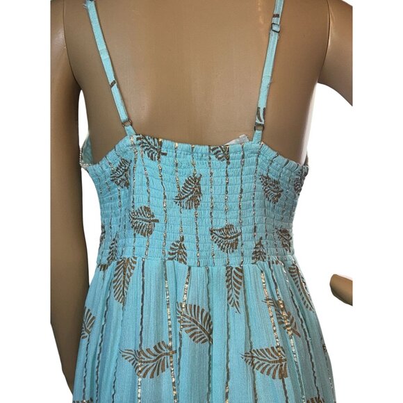 Zury Crochet Trim Sundress Leaf Print Fairy Boho Retro Vintage OS Mermaidcore - Picture 6 of 9